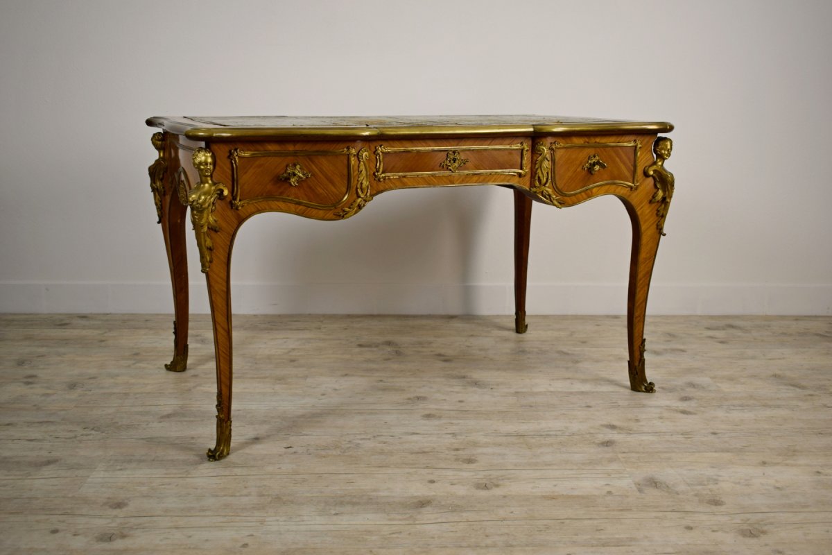 19th Century, French Louis XV Style Wood Centre Desk With Gilt Bronze -photo-2