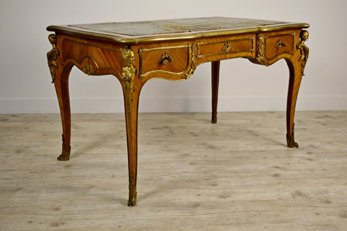 Bureau De Centre En Bois Avec Applications En Bronze Doré, France, Style Louis XV, XIXe Siècle-photo-1