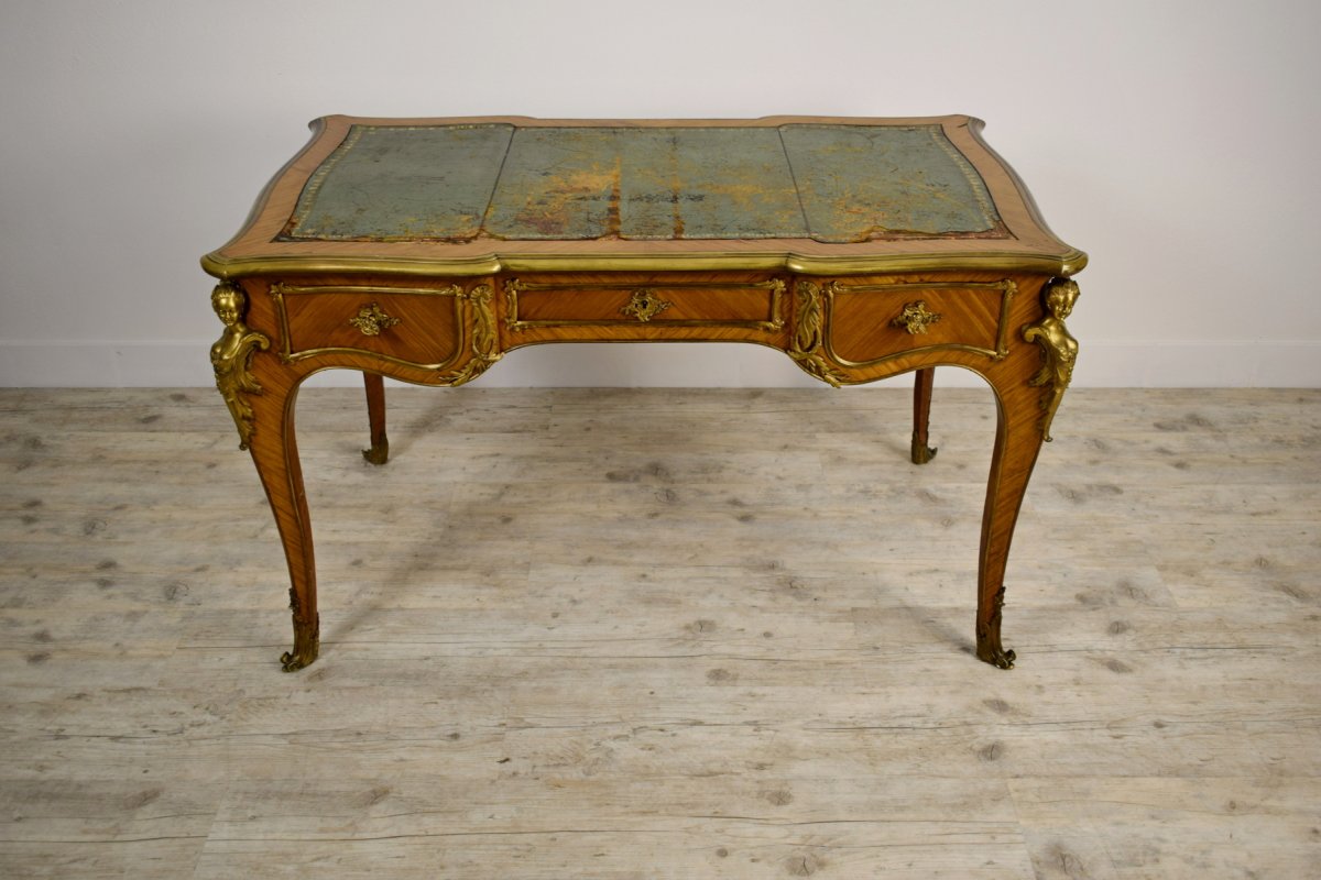 19th Century, French Louis XV Style Wood Centre Desk With Gilt Bronze -photo-2