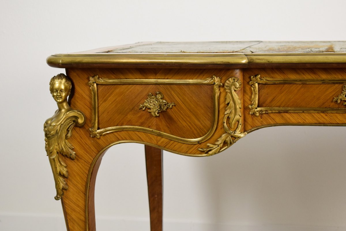 19th Century, French Louis XV Style Wood Centre Desk With Gilt Bronze -photo-5