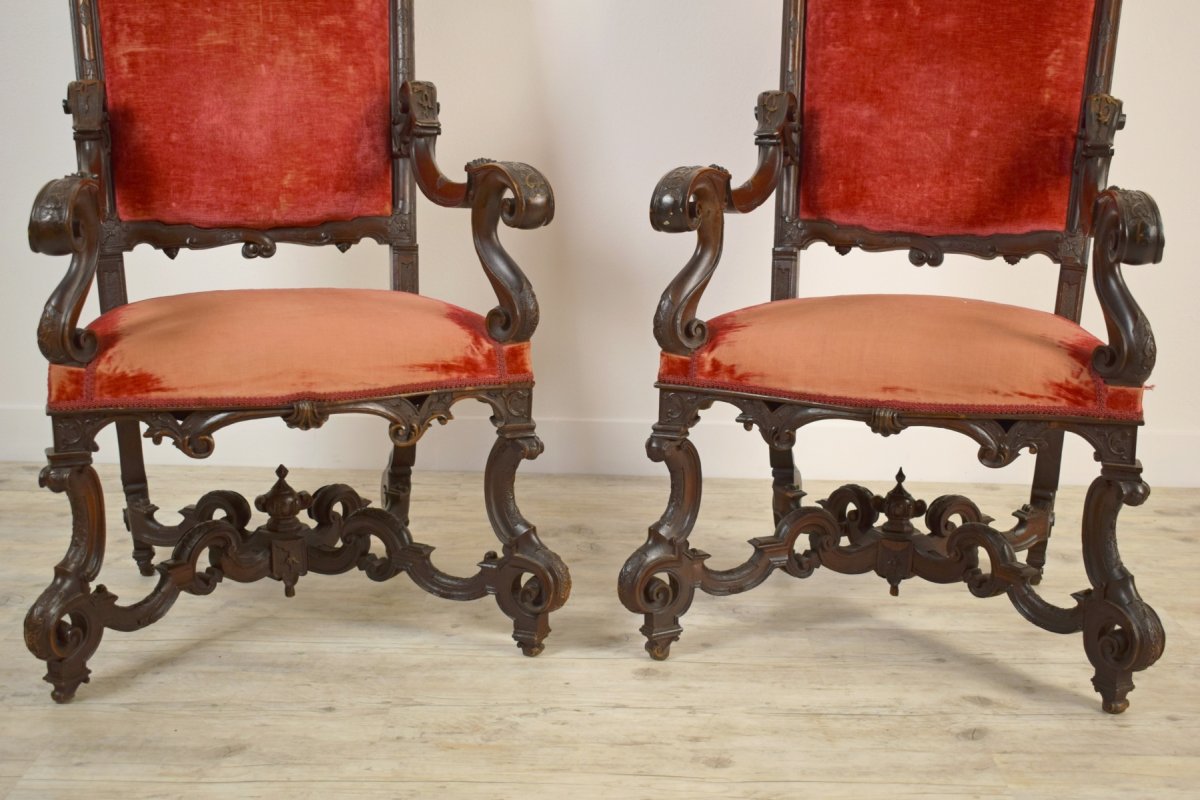 19th Century Pair Of Large Italian Venetian Wood Armchairs-photo-2