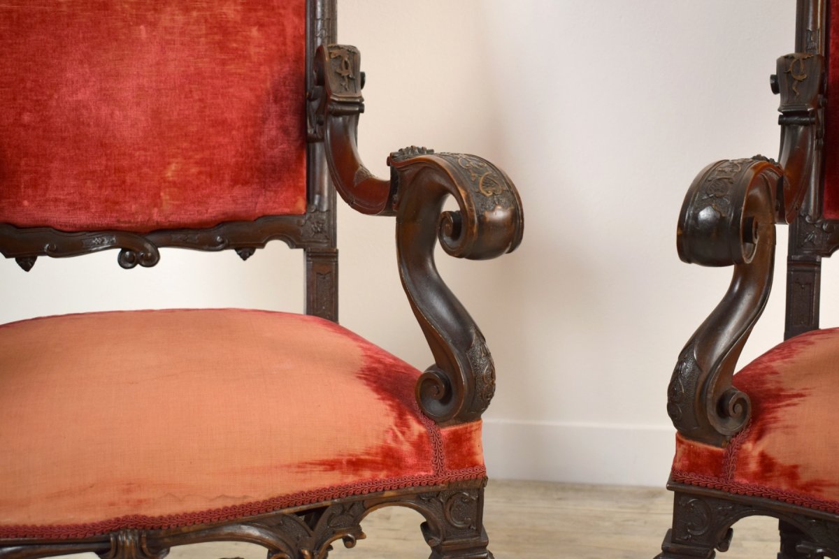 19th Century Pair Of Large Italian Venetian Wood Armchairs-photo-3