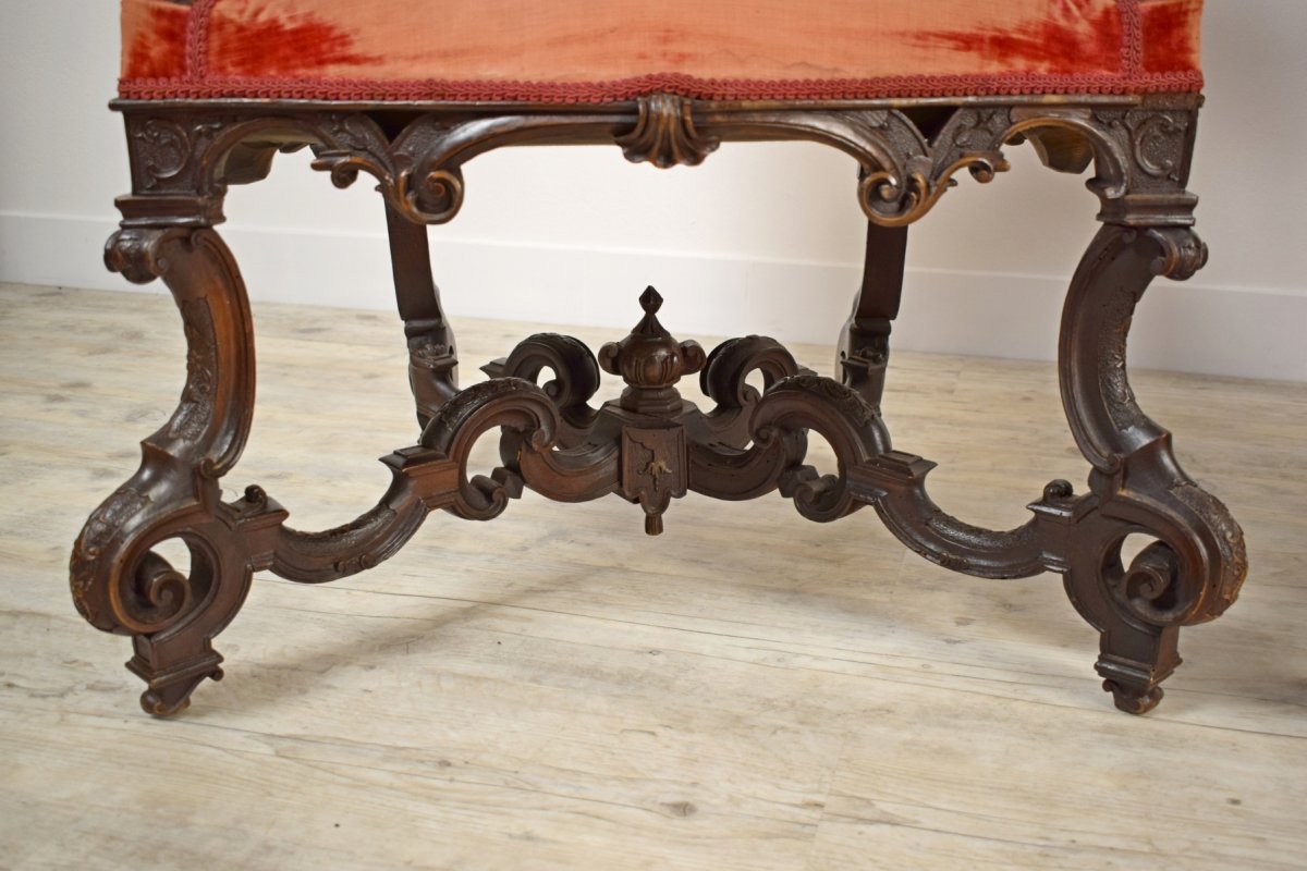 19th Century Pair Of Large Italian Venetian Wood Armchairs-photo-8