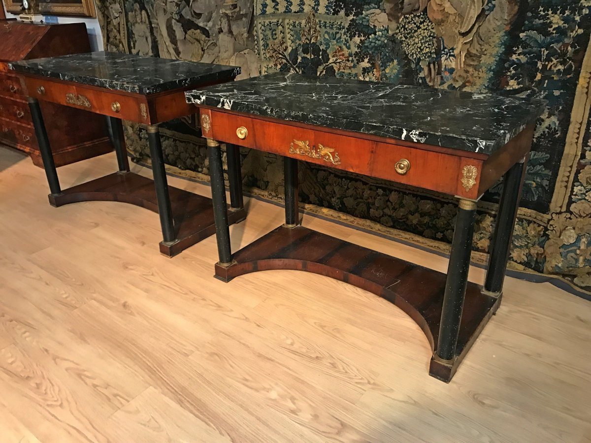 19th Century Pair Of Italian Empire Console With Black Marble Tops -photo-2