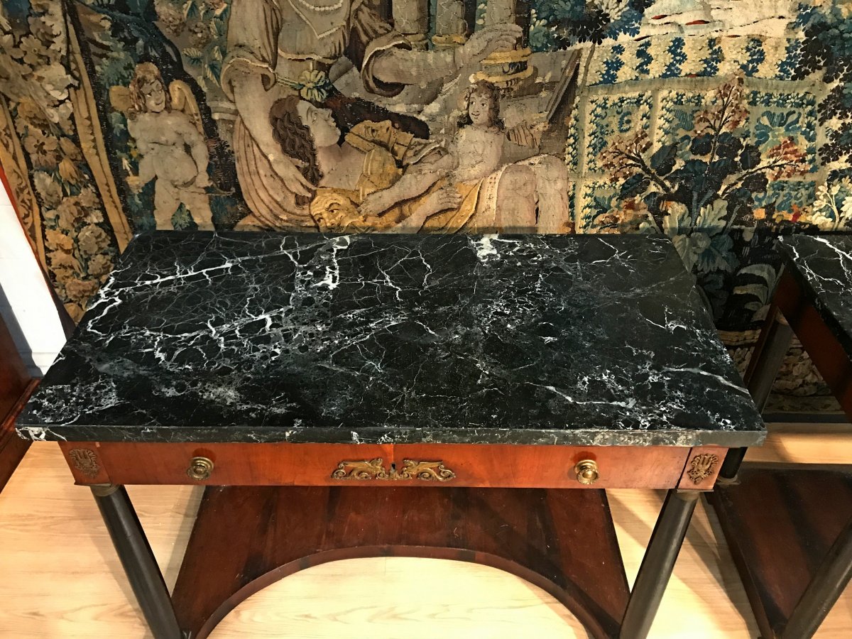 19th Century Pair Of Italian Empire Console With Black Marble Tops -photo-4