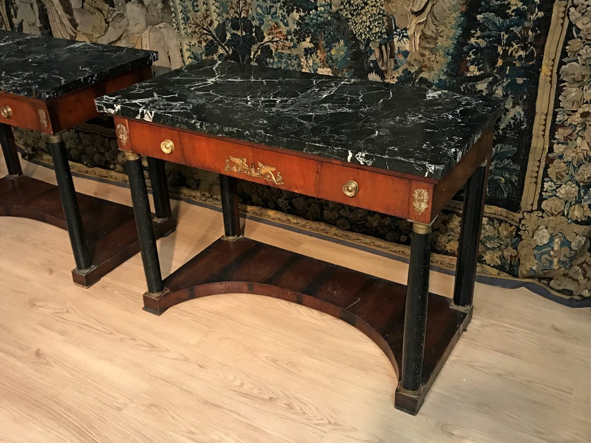 19th Century Pair Of Italian Empire Console With Black Marble Tops -photo-1