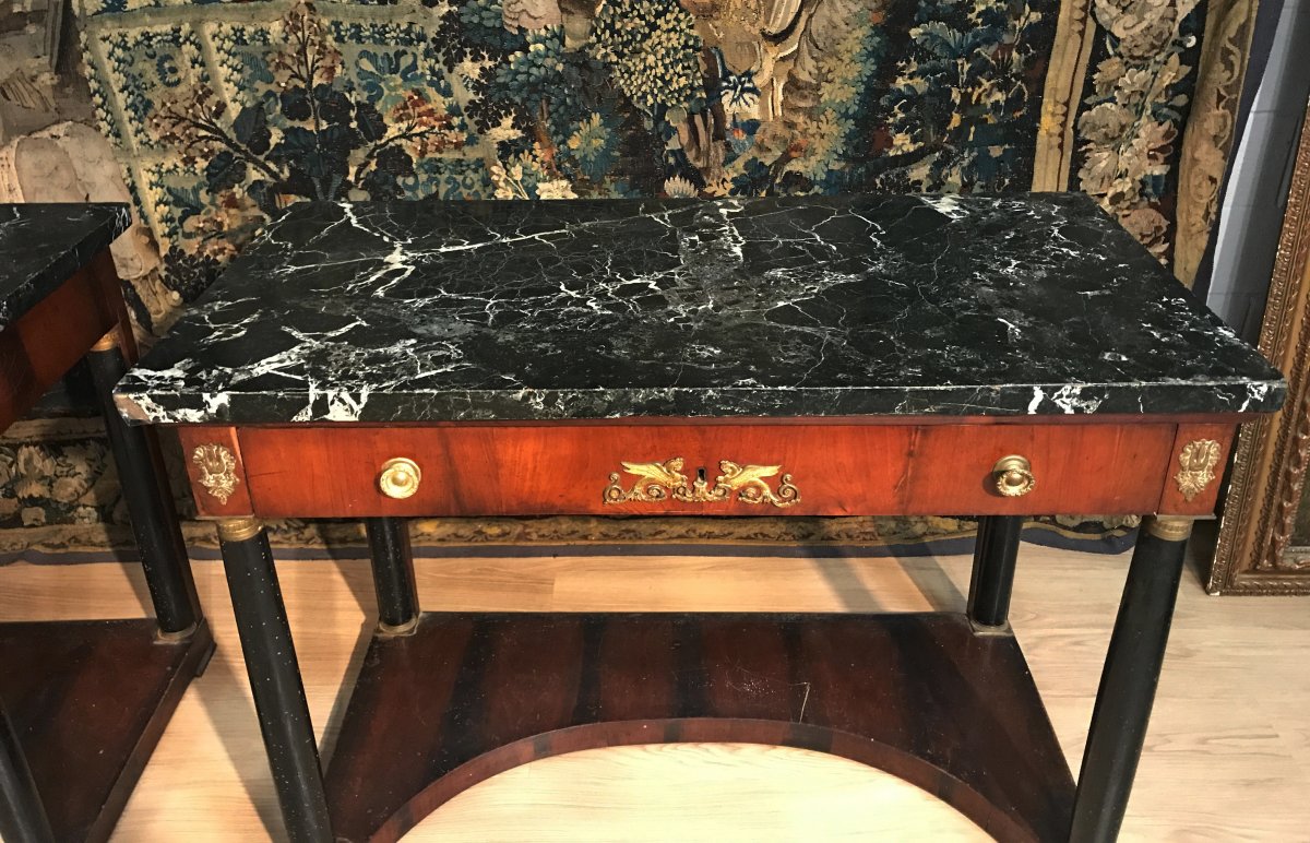 19th Century Pair Of Italian Empire Console With Black Marble Tops -photo-4