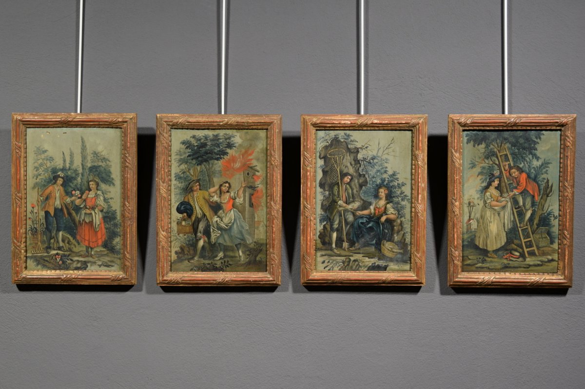 19th Century Four Italian Oil On Panel Paintings With Allegory Of The Four Elements-photo-2