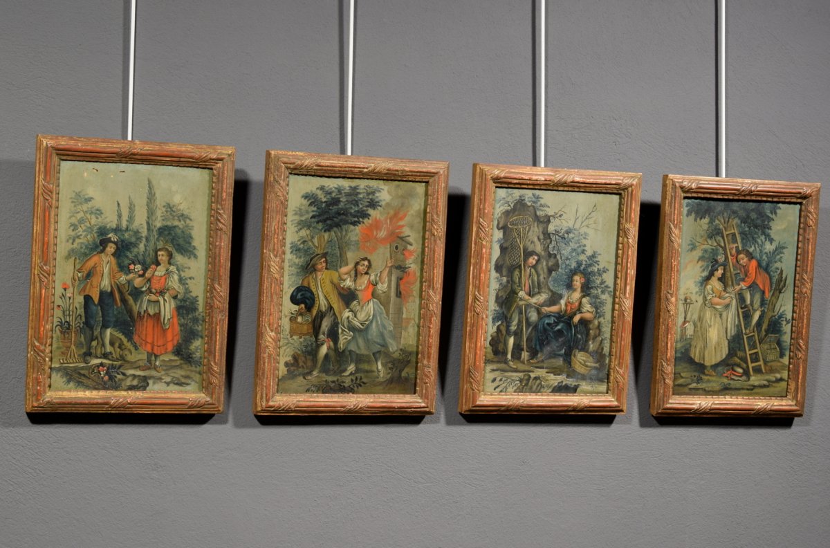 19th Century Four Italian Oil On Panel Paintings With Allegory Of The Four Elements-photo-3