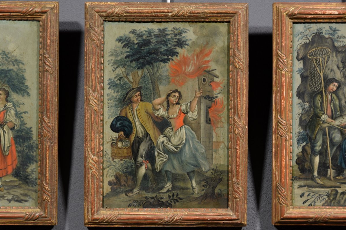 19th Century Four Italian Oil On Panel Paintings With Allegory Of The Four Elements-photo-4