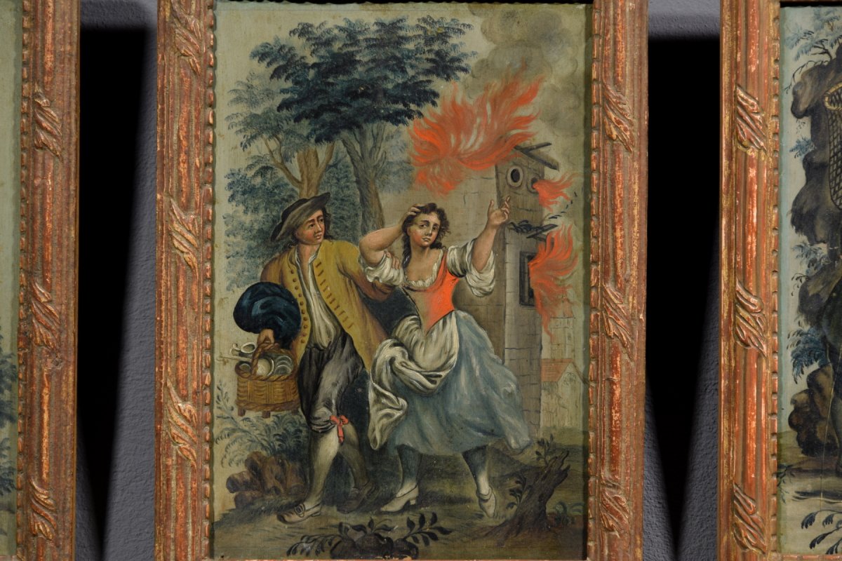 19th Century Four Italian Oil On Panel Paintings With Allegory Of The Four Elements-photo-6