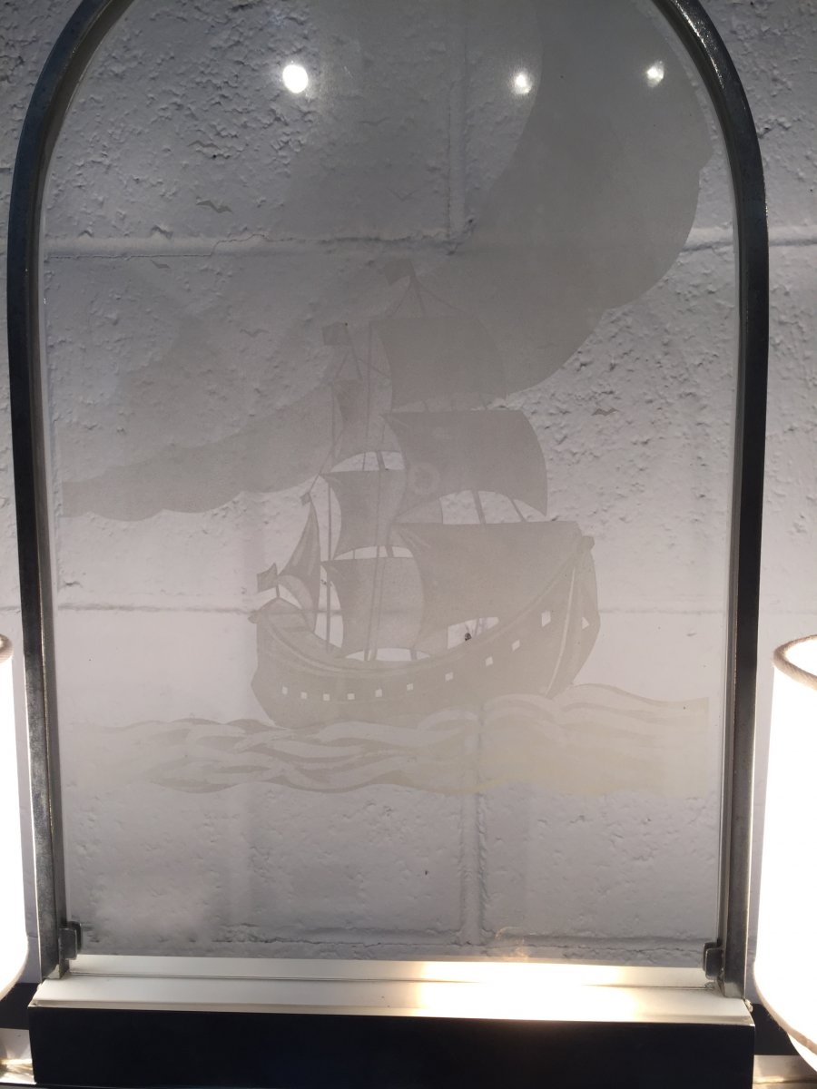 Lampe à Deux Feux En Métal Et En Verre, XXe Siècle-photo-2