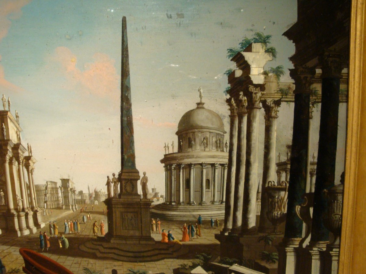 18th Century, Roman Architectural Capriccio Attributed To Francesco Chiarottini-photo-4