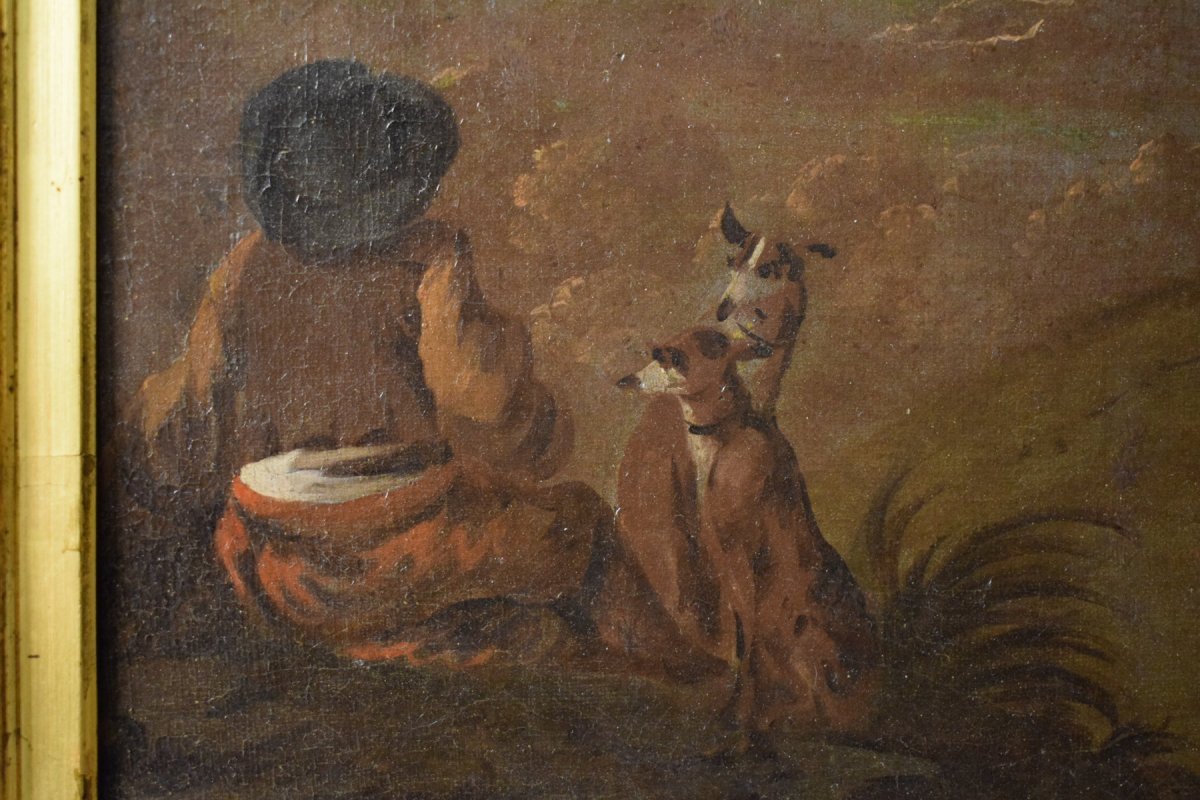 Scène De Chasse, Peintre Hollandais De La Fin Du XVIIe Siècle, Huile Sur Toile-photo-1