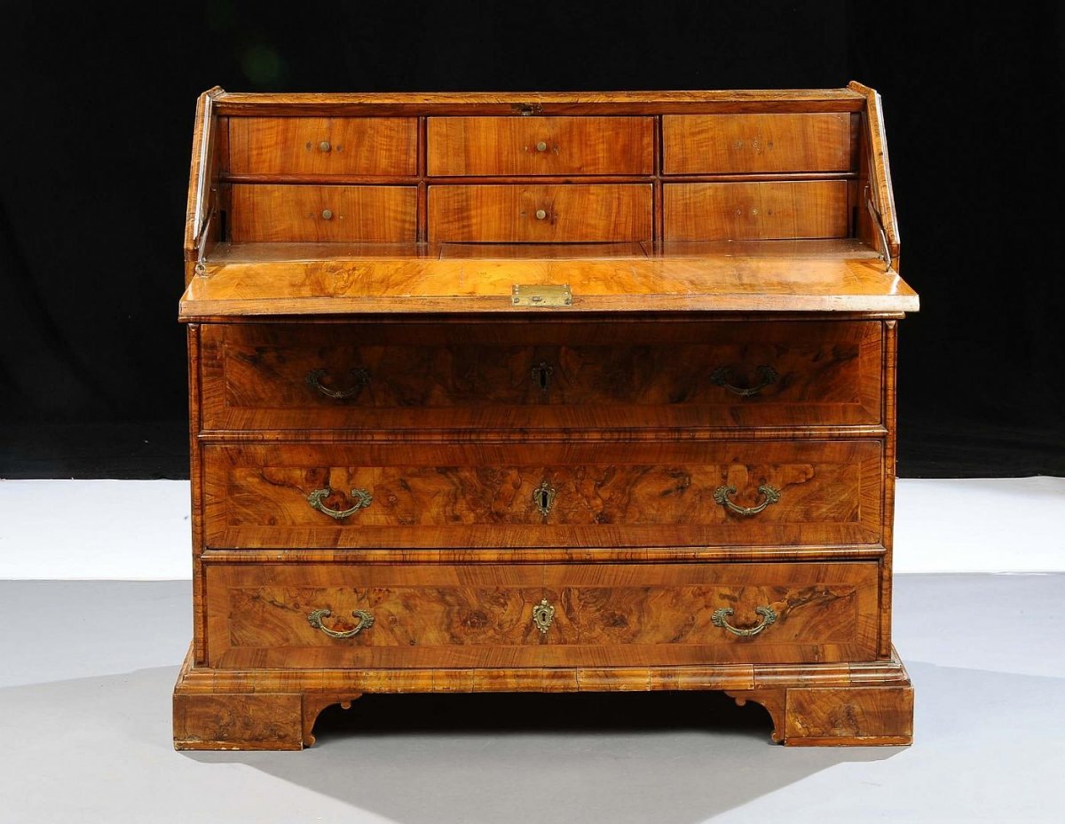 18th Century, Italian Walnut Wood Bureau Chest Of Drawer -photo-2