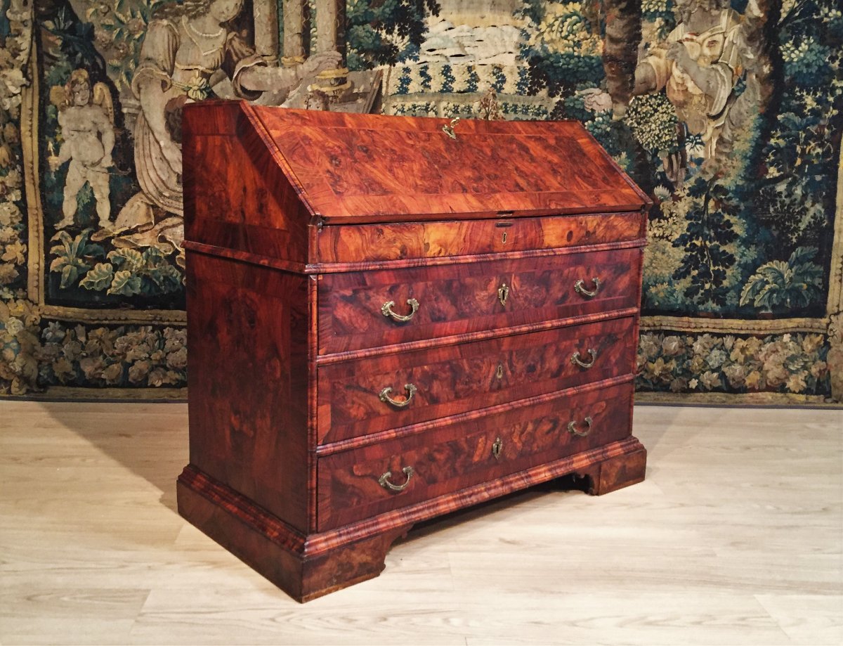 18th Century, Italian Walnut Wood Bureau Chest Of Drawer -photo-4