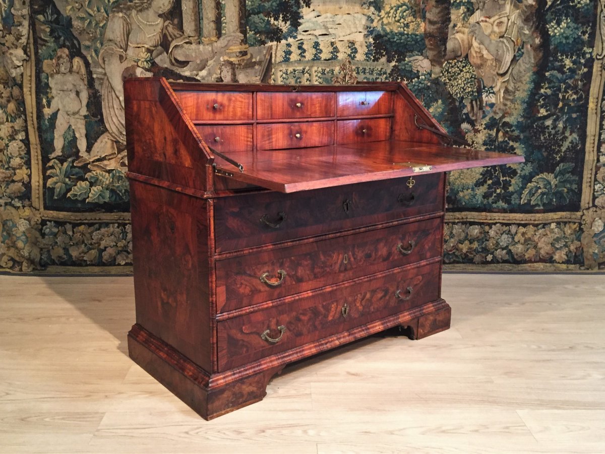 18th Century, Italian Walnut Wood Bureau Chest Of Drawer -photo-4