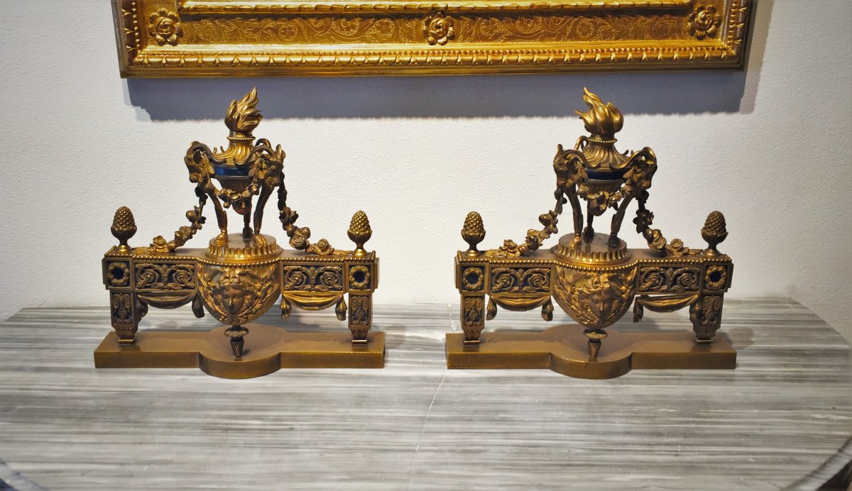 19th Century, Pair Of French Gilt Bronze Fireplace Chenets
