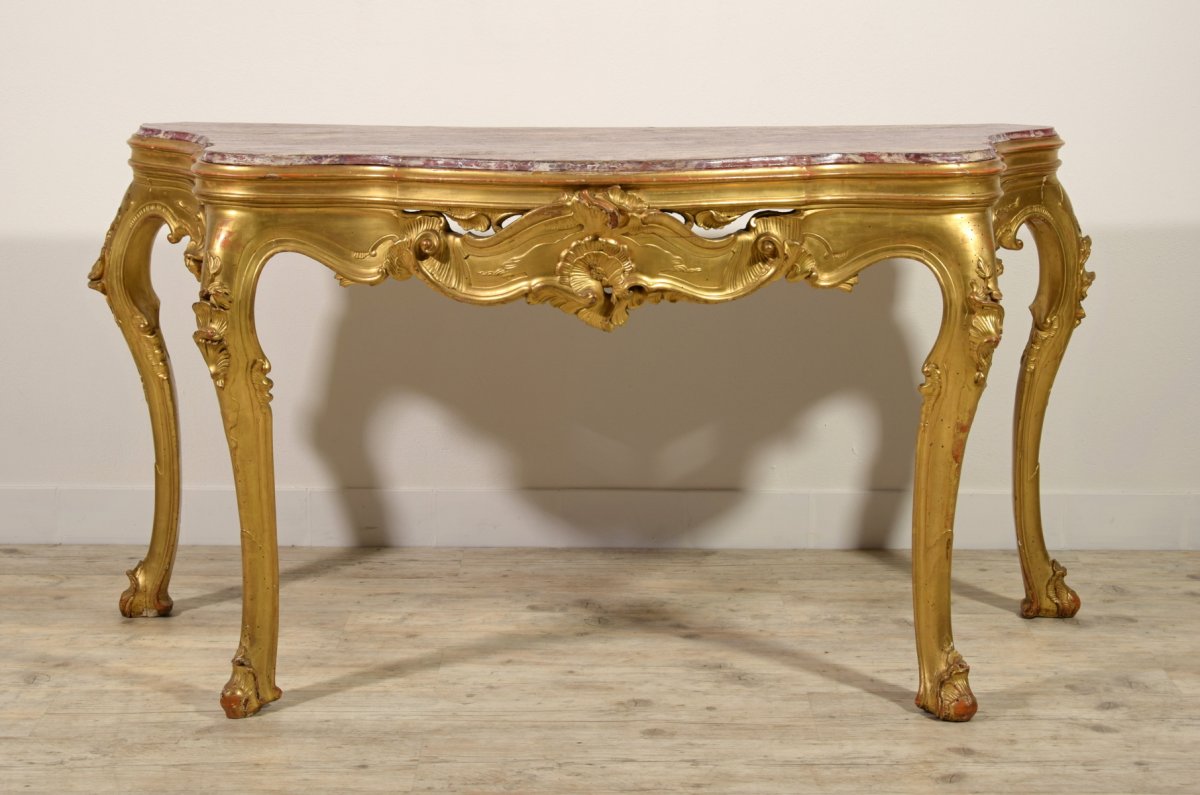 Venetian Console In Carved And Gilded Wood, XIXth Century-photo-2