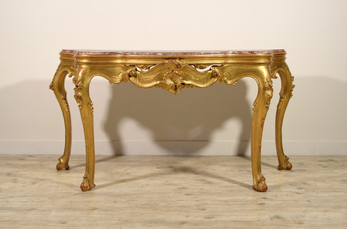 Venetian Console In Carved And Gilded Wood, XIXth Century