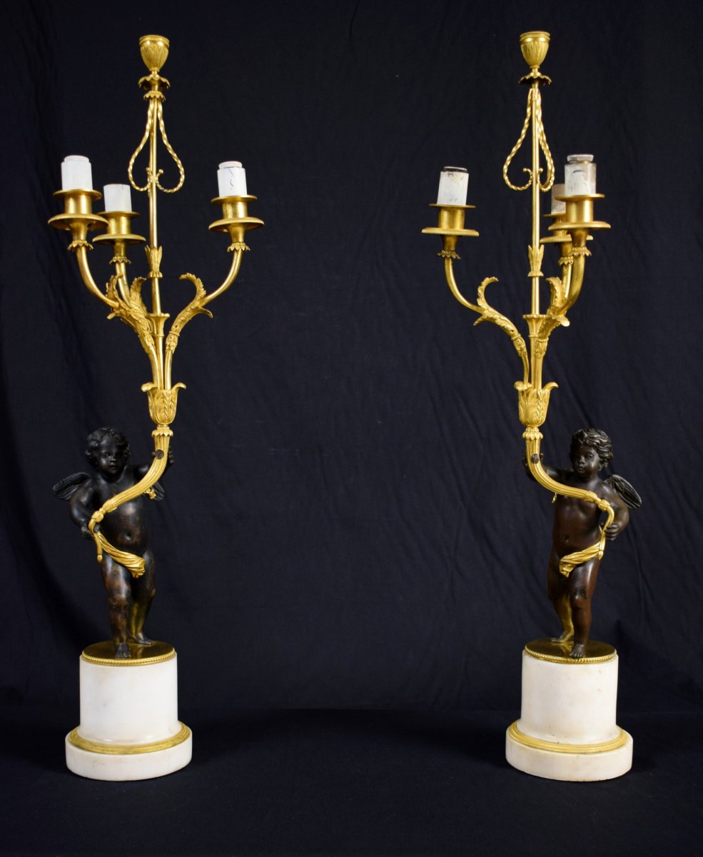 18th Century, Pair Of French Gilded Bronze Candlesticks-photo-2