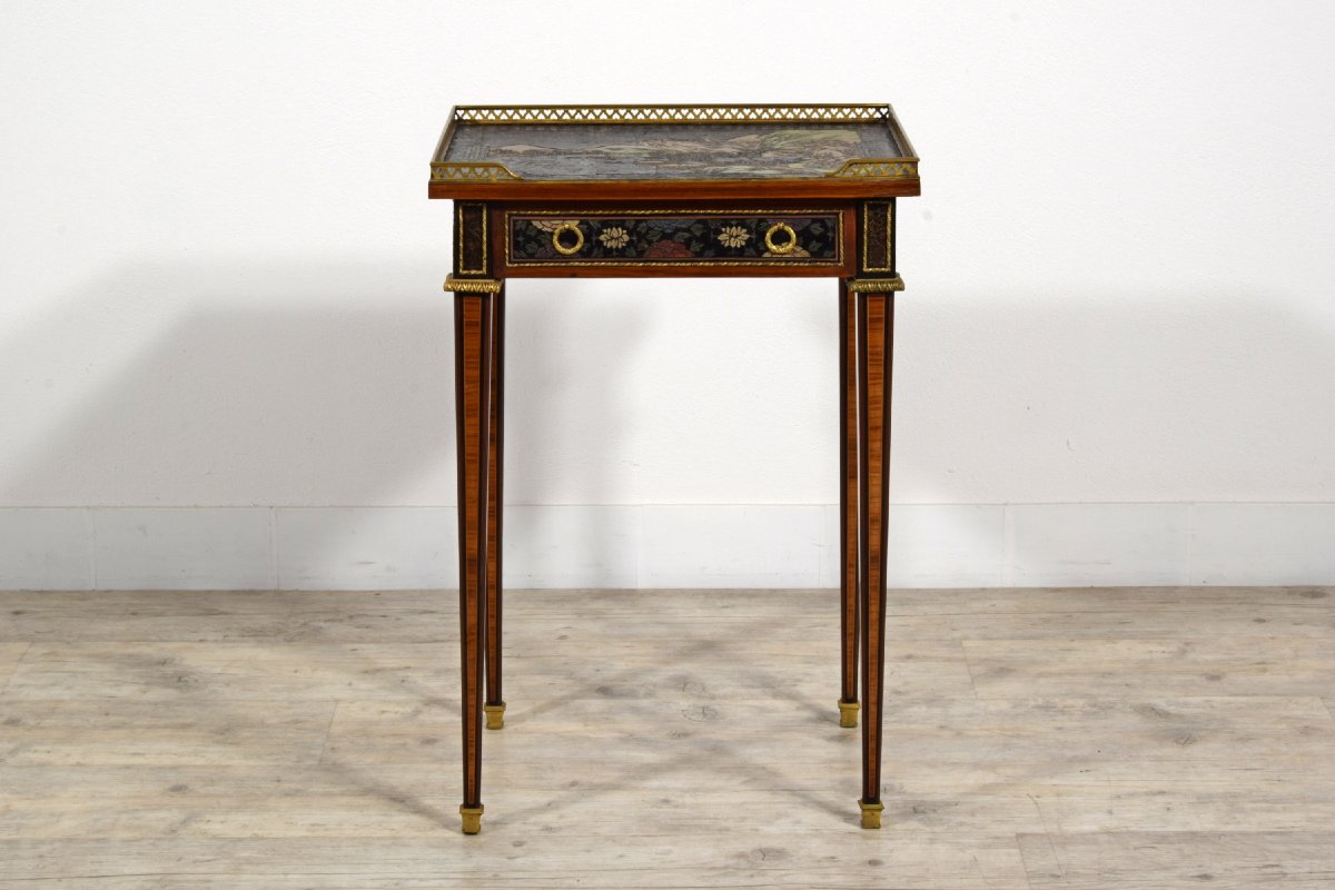 Elegant Wood Coffee Table, Chinoiserie Lacquer And Gilt Bronze Applications, 19th Century France-photo-2