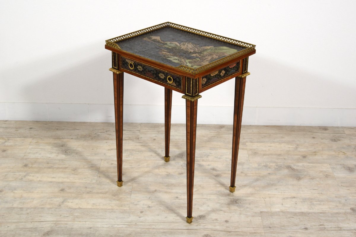 Elegant Wood Coffee Table, Chinoiserie Lacquer And Gilt Bronze Applications, 19th Century France-photo-4