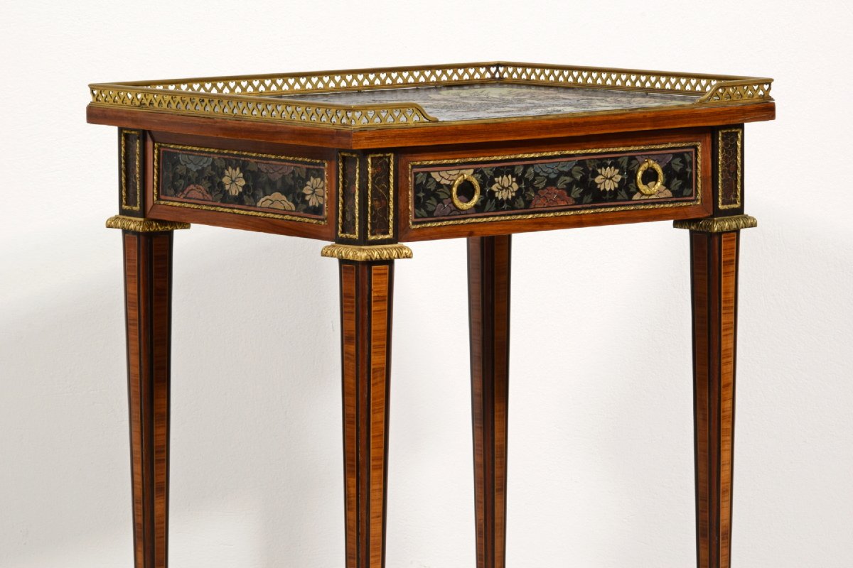 Elegant Wood Coffee Table, Chinoiserie Lacquer And Gilt Bronze Applications, 19th Century France-photo-7