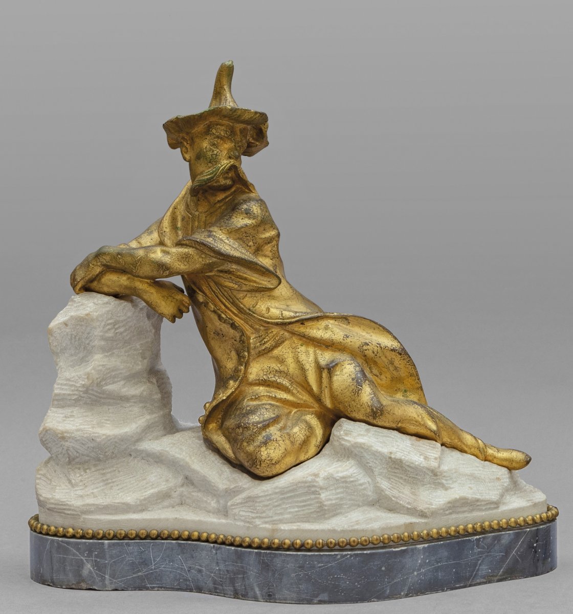 18th Century Pair Of French Gilt Bronze Sculptures On Marble Base Representing Chinese Figures -photo-3