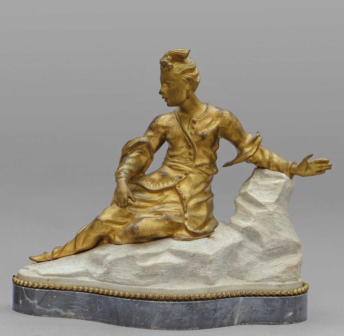 18th Century Pair Of French Gilt Bronze Sculptures On Marble Base Representing Chinese Figures -photo-4