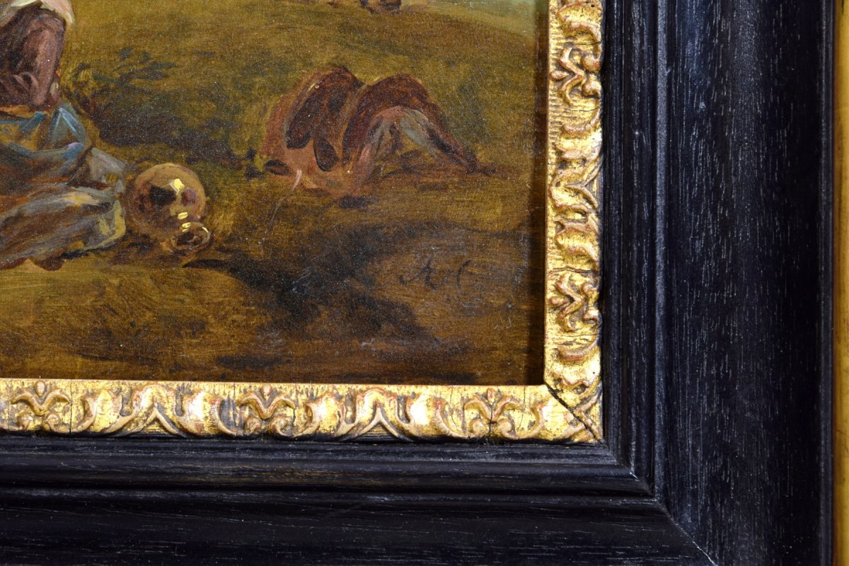 18th Century Italian Oil On Panel Bambocciata By Jean Miel Follower-photo-4