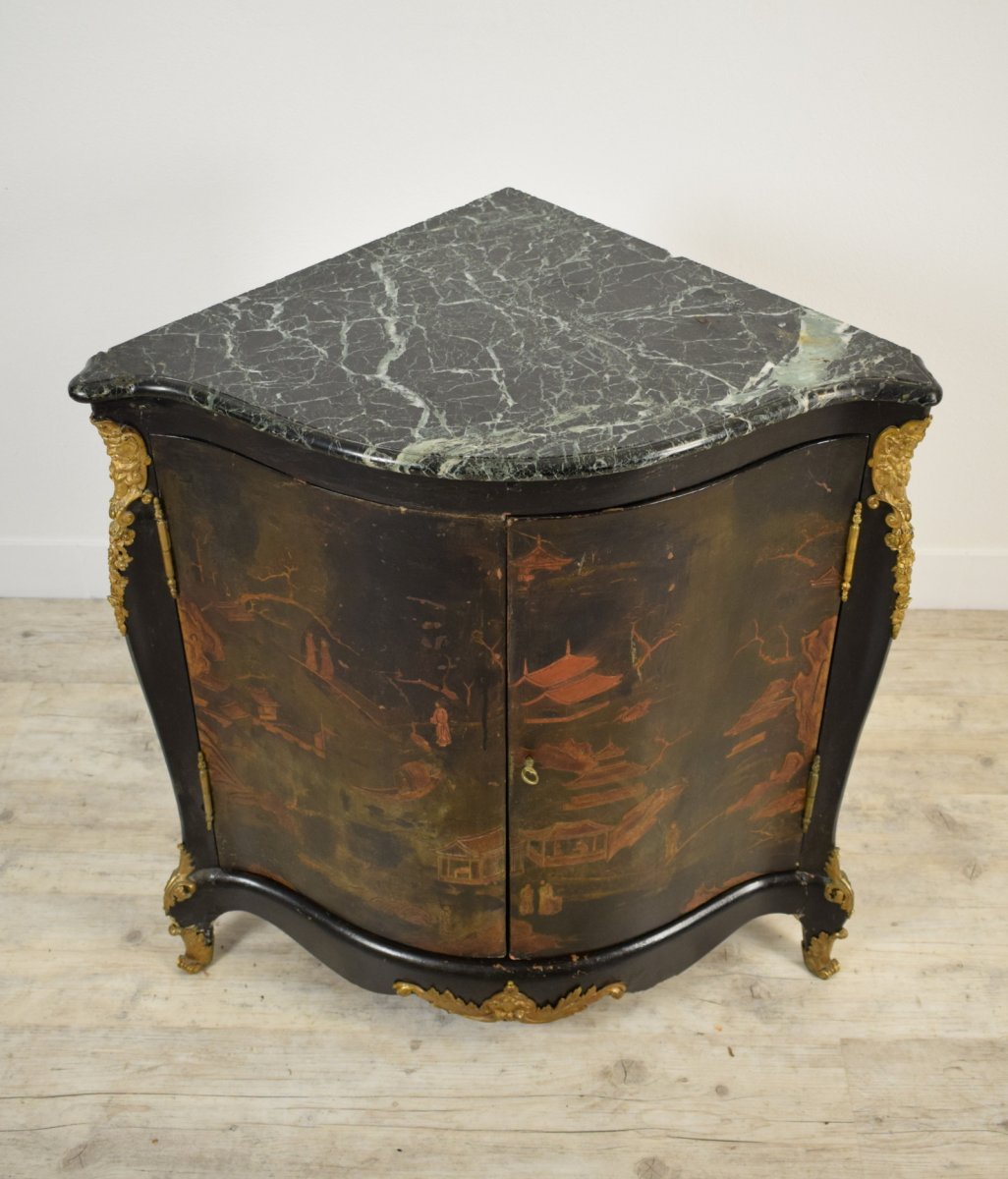 Angular Lacquered Wood Cabinet, Louis XIV Style, France, 19th Century-photo-2