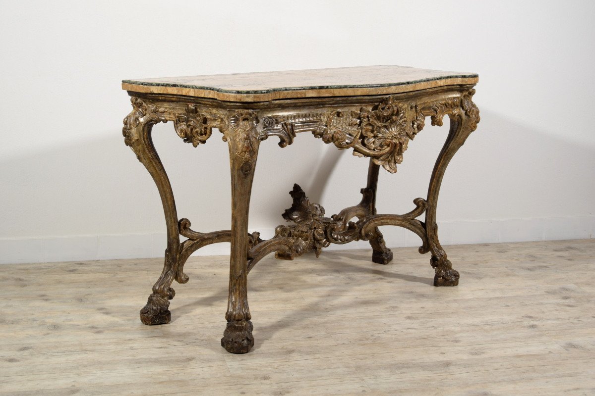 Console En Bois Sculpté Et Argenté, Naples (italie), Début XVIII Siècle-photo-4