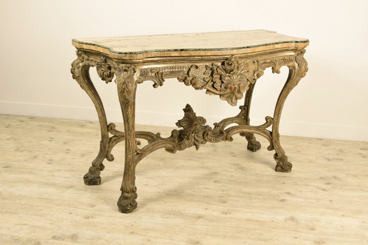 18th Century, Italian Carved And Silvered Wood Consolle