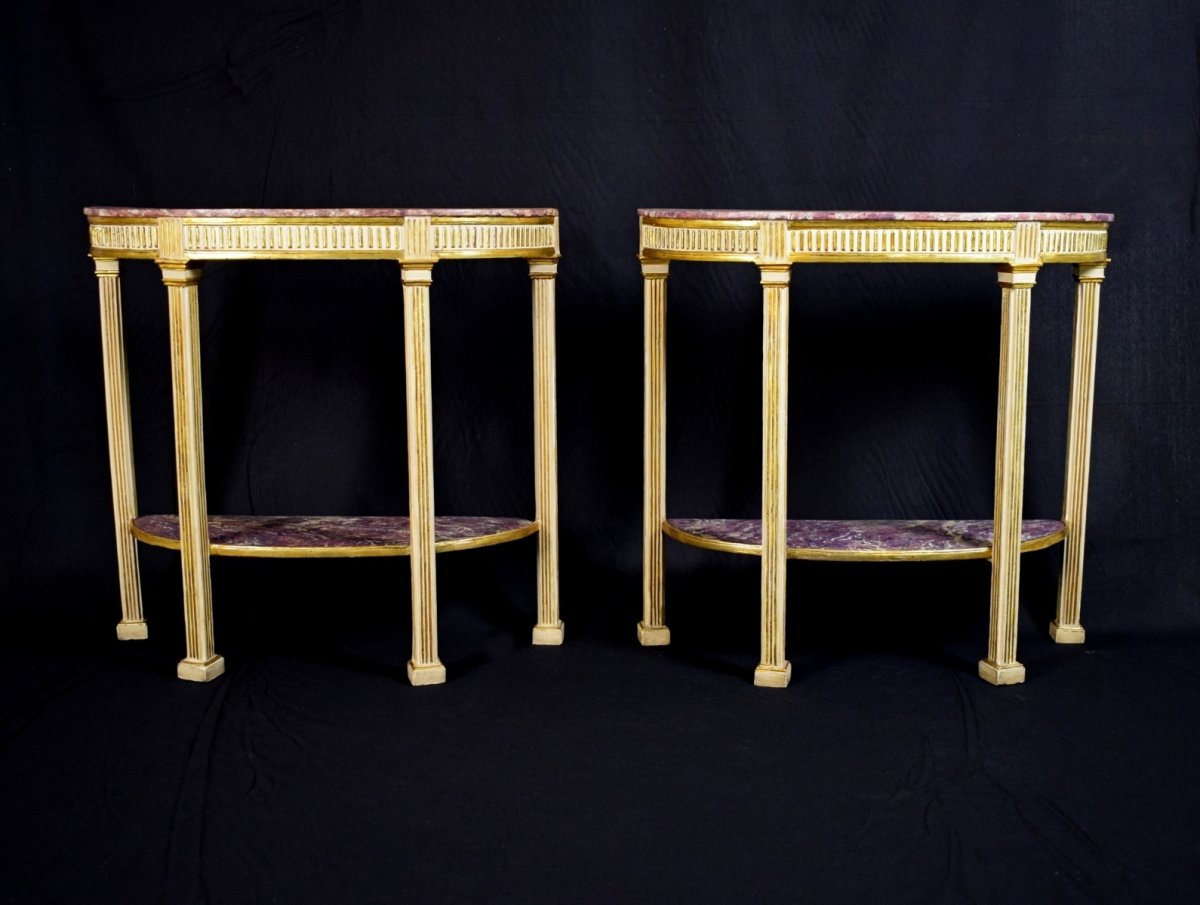 18th Century, Pair Of Italian Neoclassical Lacquered And Giltwood Consoles -photo-4