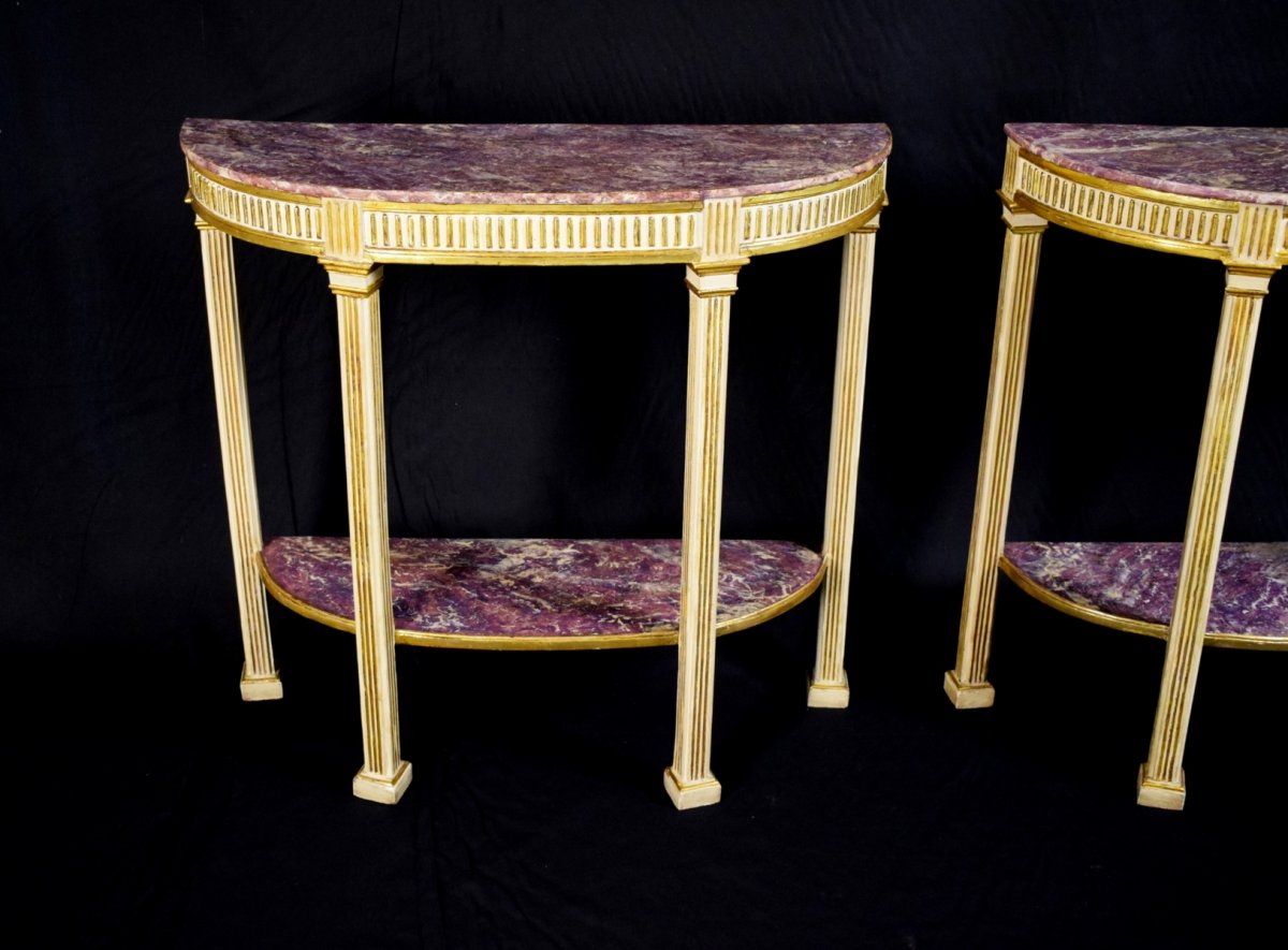 18th Century, Pair Of Italian Neoclassical Lacquered And Giltwood Consoles -photo-1