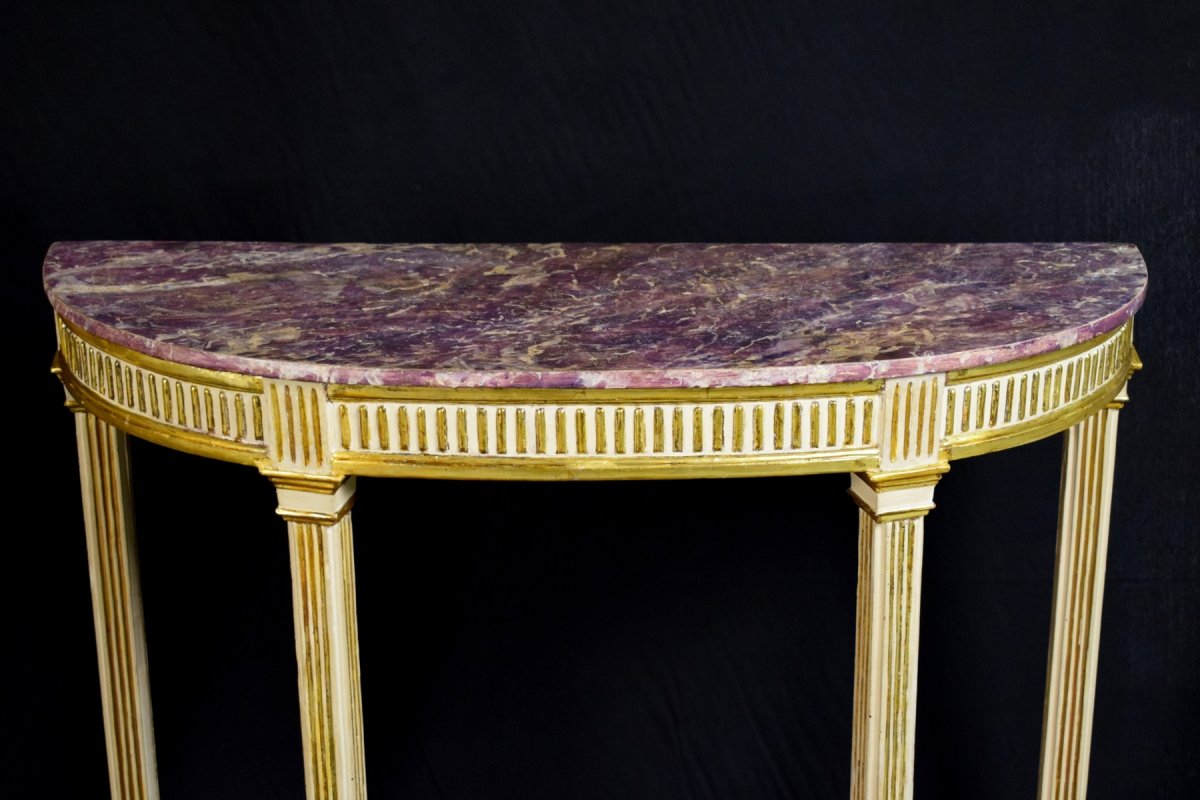 18th Century, Pair Of Italian Neoclassical Lacquered And Giltwood Consoles -photo-3