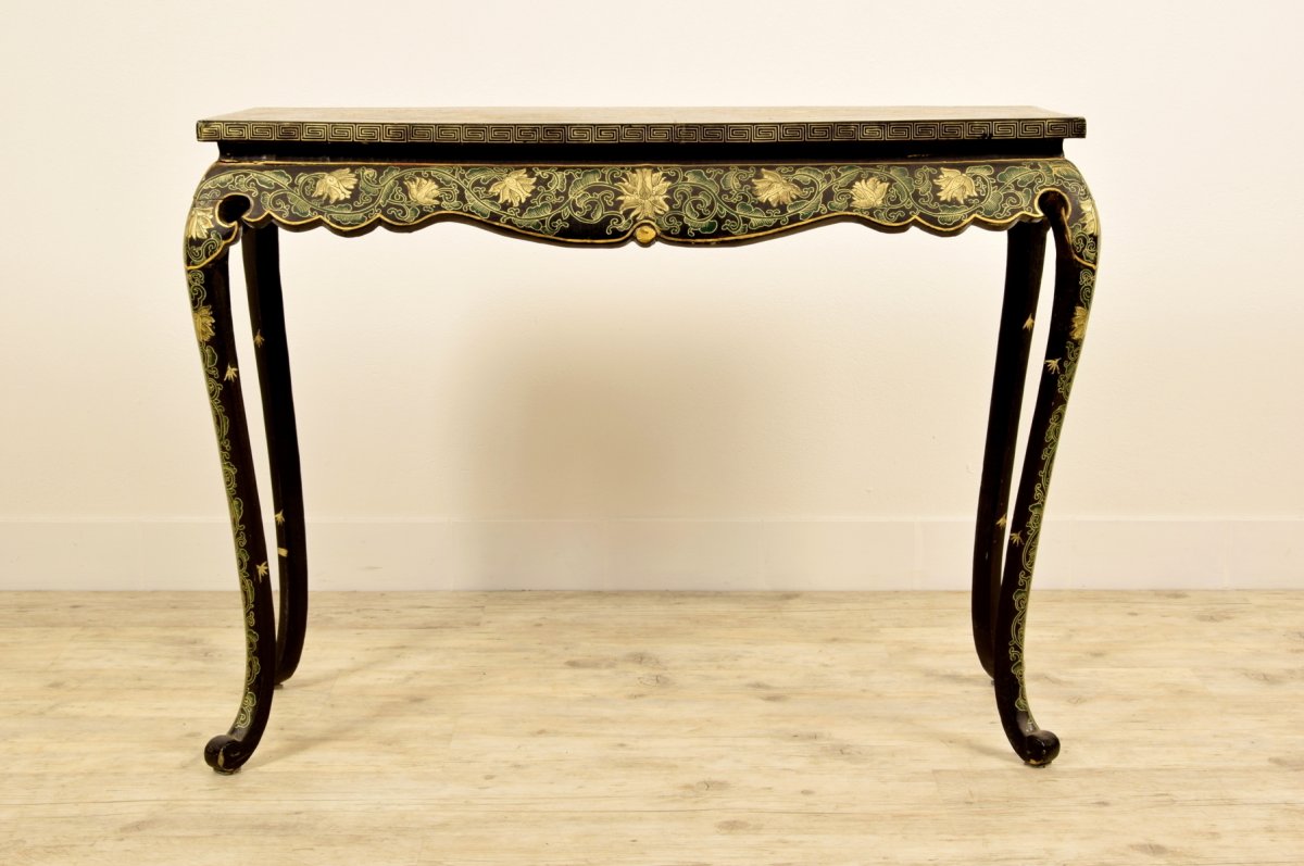 19th Century, Oriental Lacquered And Gilt Wood Console Table-photo-2