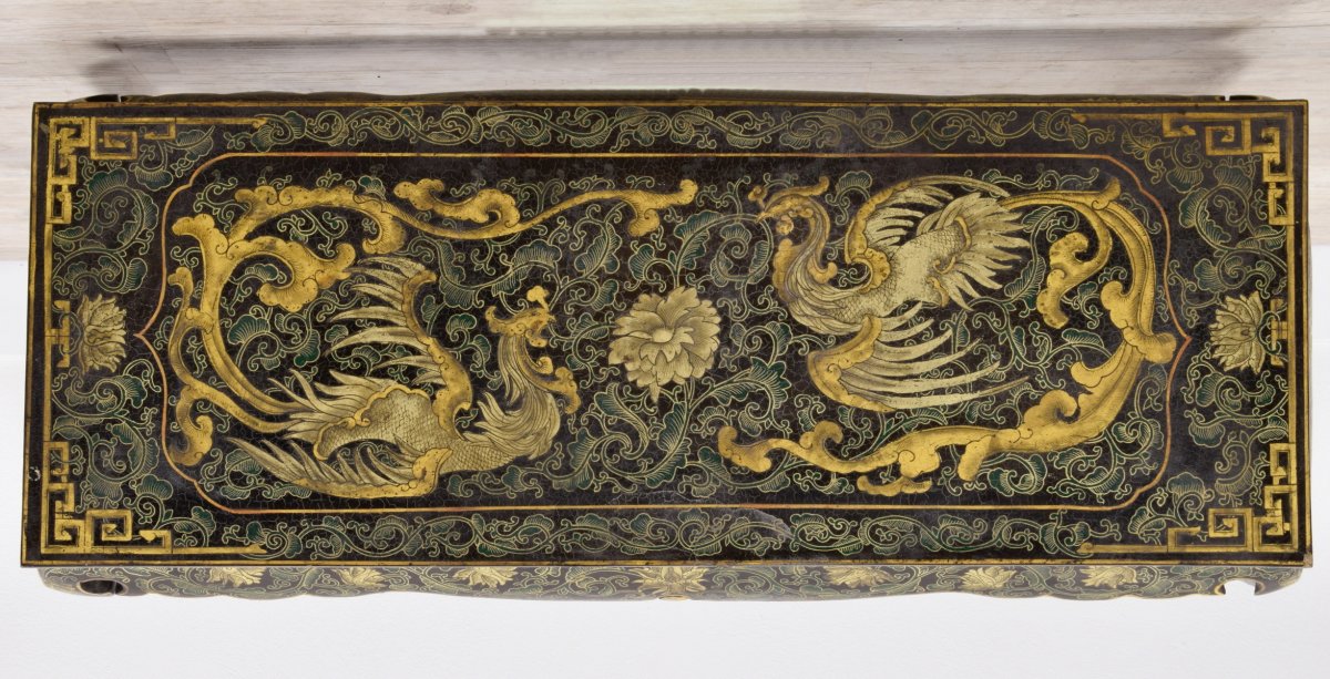 19th Century, Oriental Lacquered And Gilt Wood Console Table-photo-4