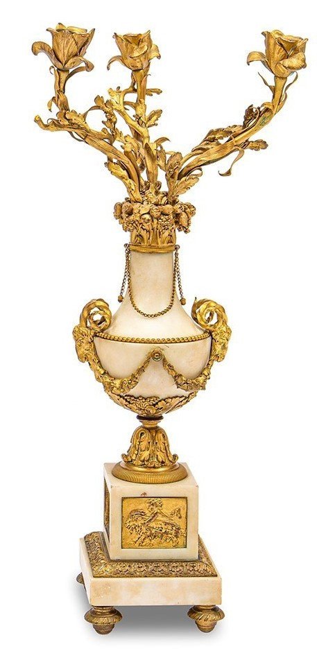 19th Century, Pair Of French Gilt Bronze And Marble Candelabra-photo-3