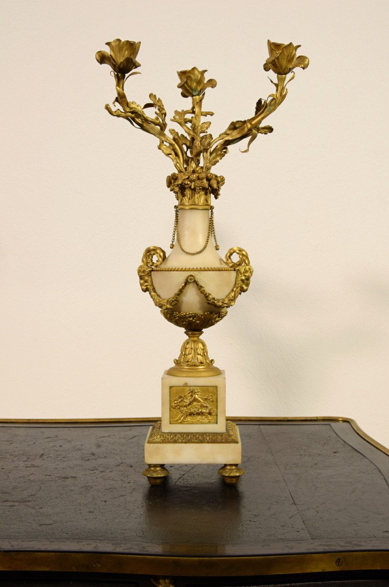 19th Century, Pair Of French Gilt Bronze And Marble Candelabra-photo-8
