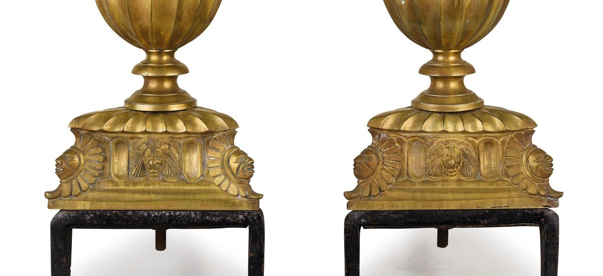 Pair Of Chiseled And Gilded Bronze Chenet, France XIXth Century-photo-3