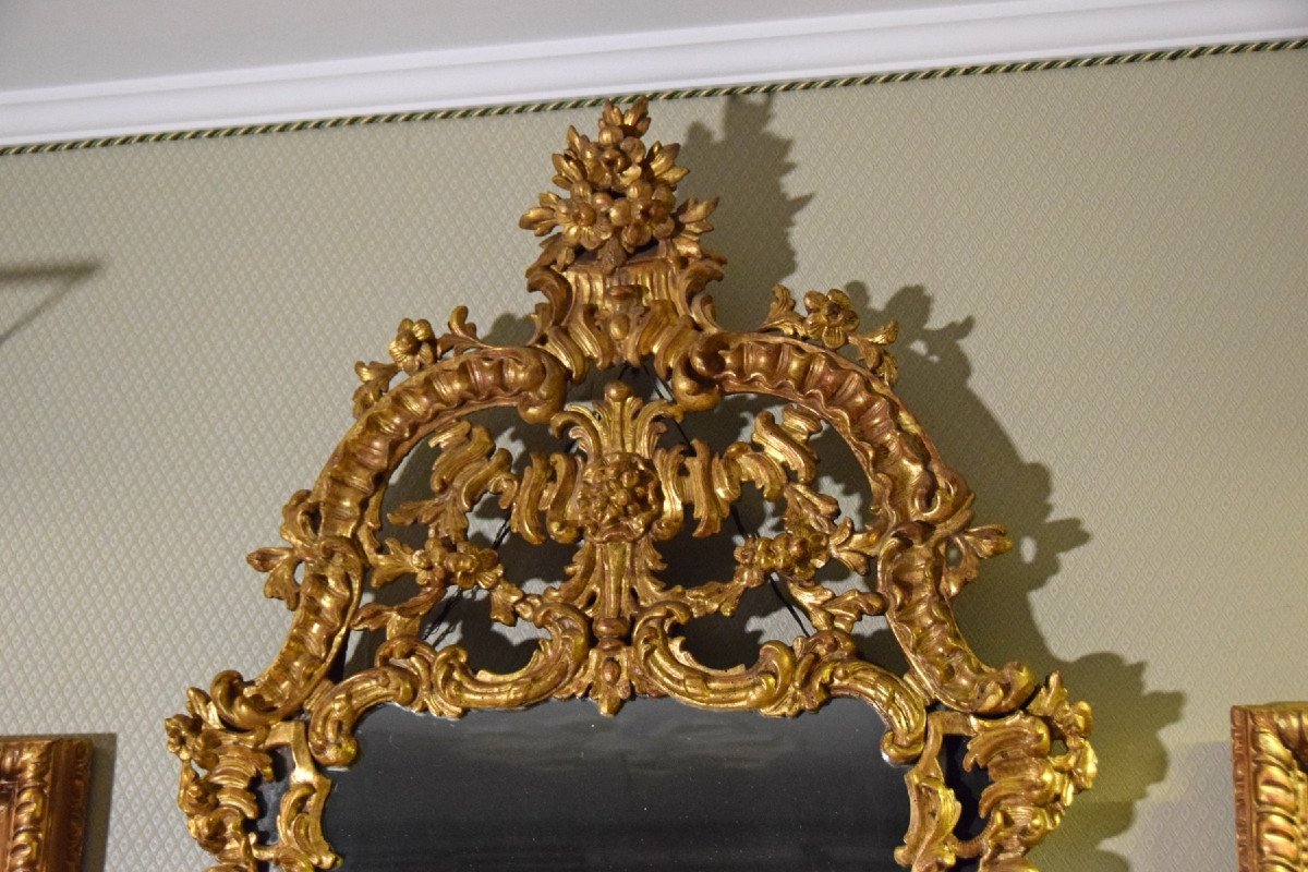 Miroir Louis XV En Bois Sculpté Et Doré, Italie XVIII Siècle-photo-1
