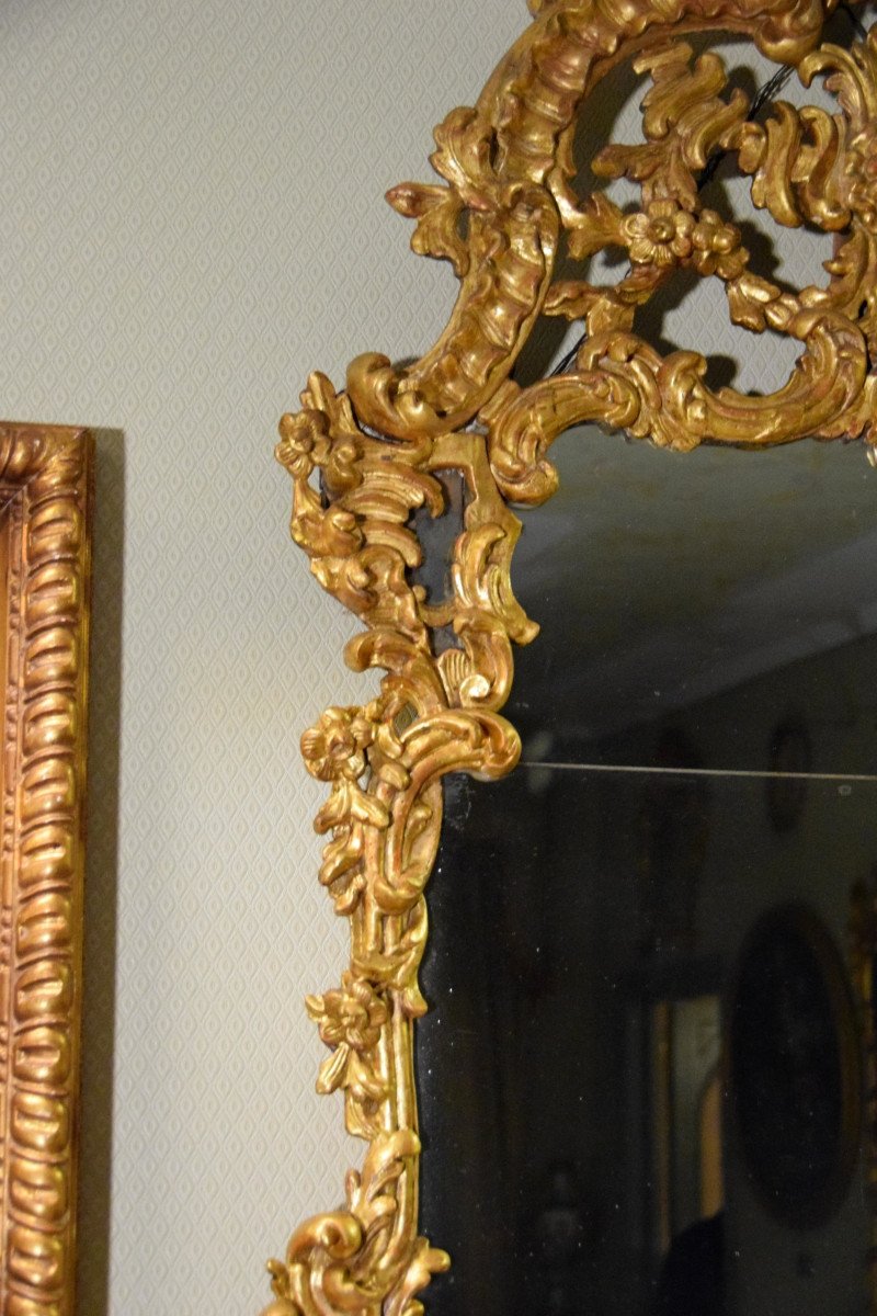 Miroir Louis XV En Bois Sculpté Et Doré, Italie XVIII Siècle-photo-2