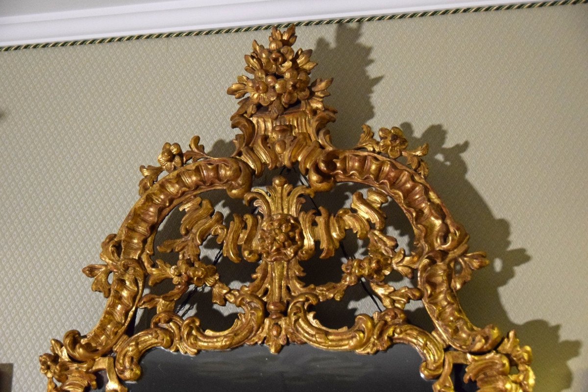 Miroir Louis XV En Bois Sculpté Et Doré, Italie XVIII Siècle-photo-4