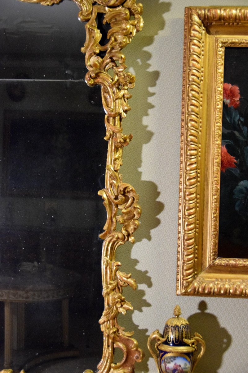 Miroir Louis XV En Bois Sculpté Et Doré, Italie XVIII Siècle-photo-5