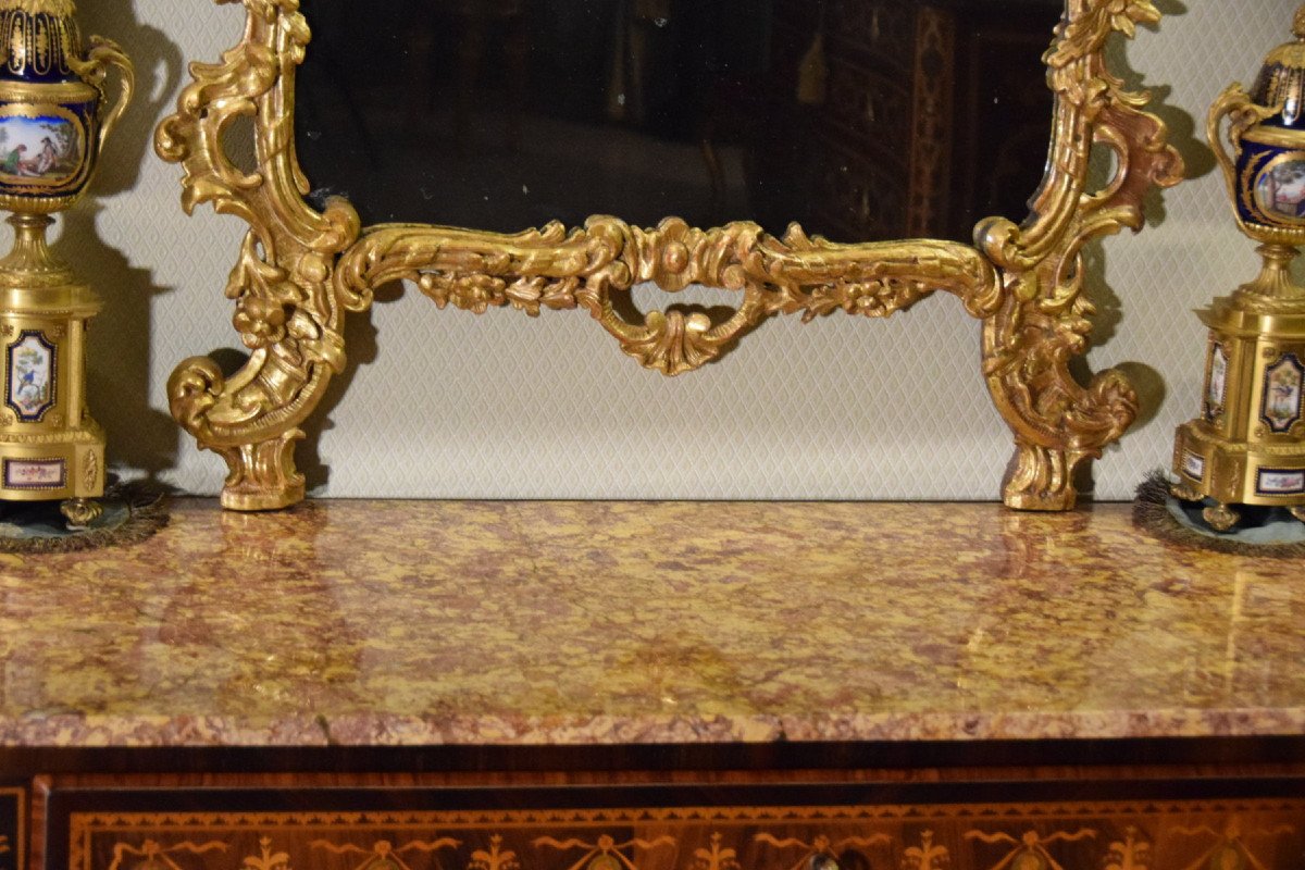 Miroir Louis XV En Bois Sculpté Et Doré, Italie XVIII Siècle-photo-7