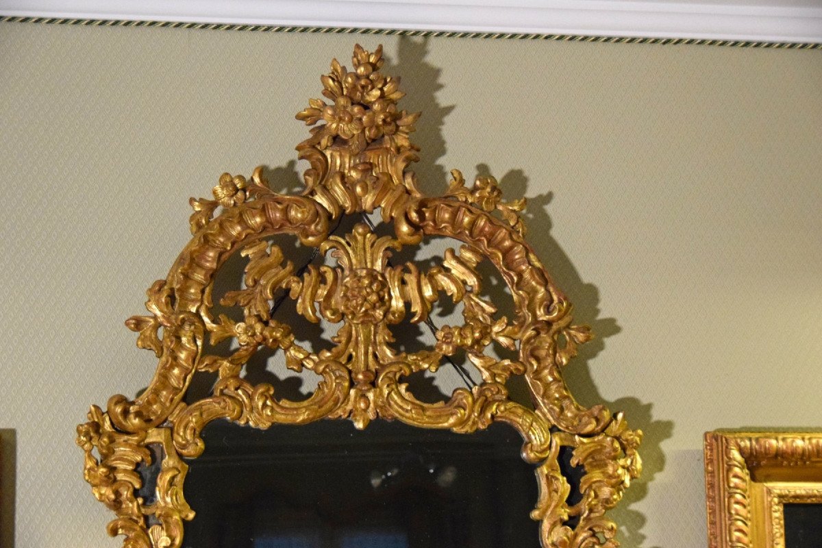 Miroir Louis XV En Bois Sculpté Et Doré, Italie XVIII Siècle-photo-8