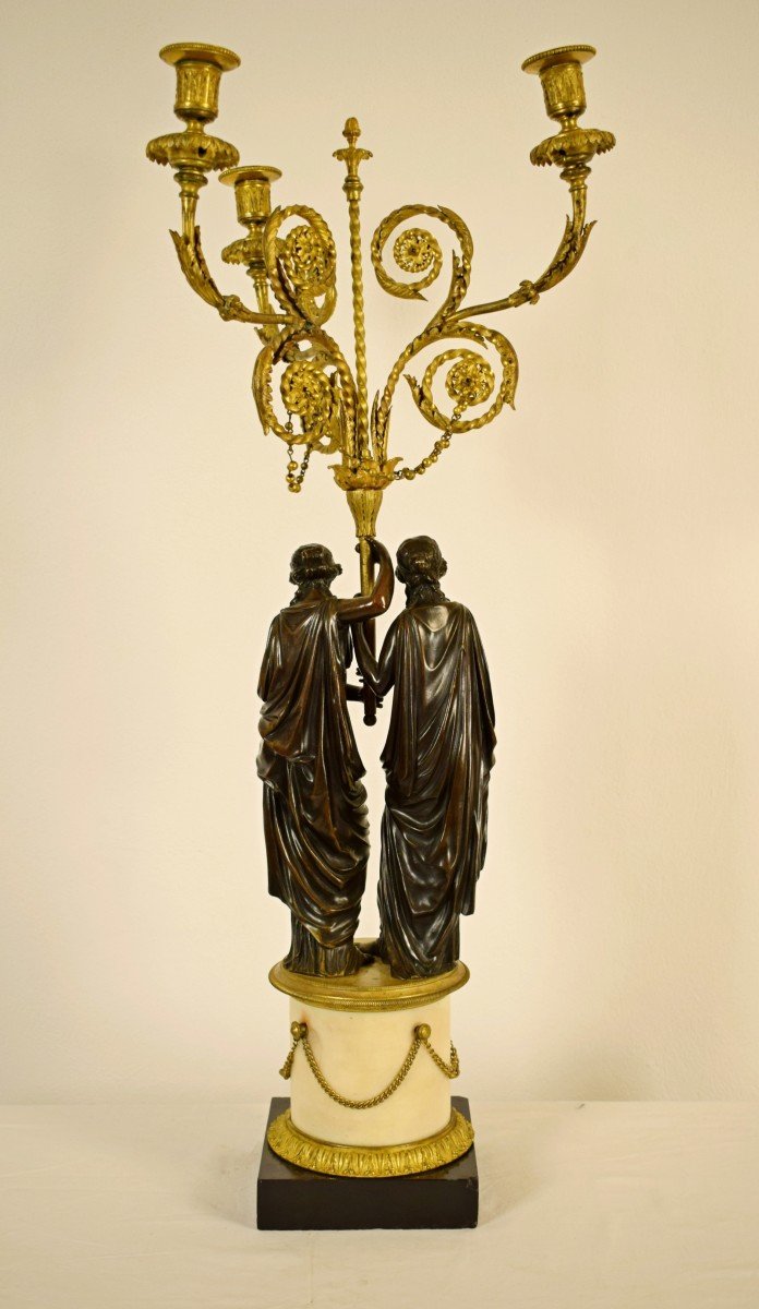 18th Century, French Bronze Three-light Candelabra With Female Figures-photo-2