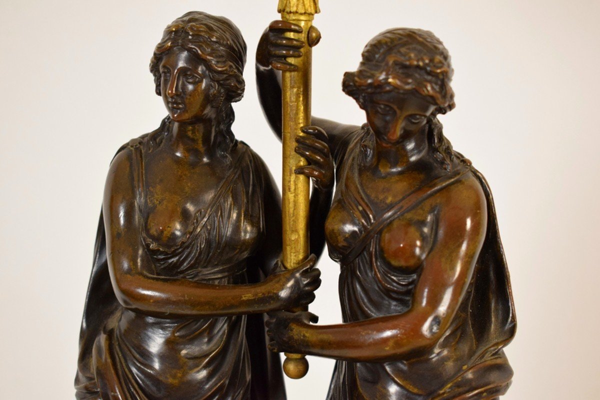 18th Century, French Bronze Three-light Candelabra With Female Figures-photo-1